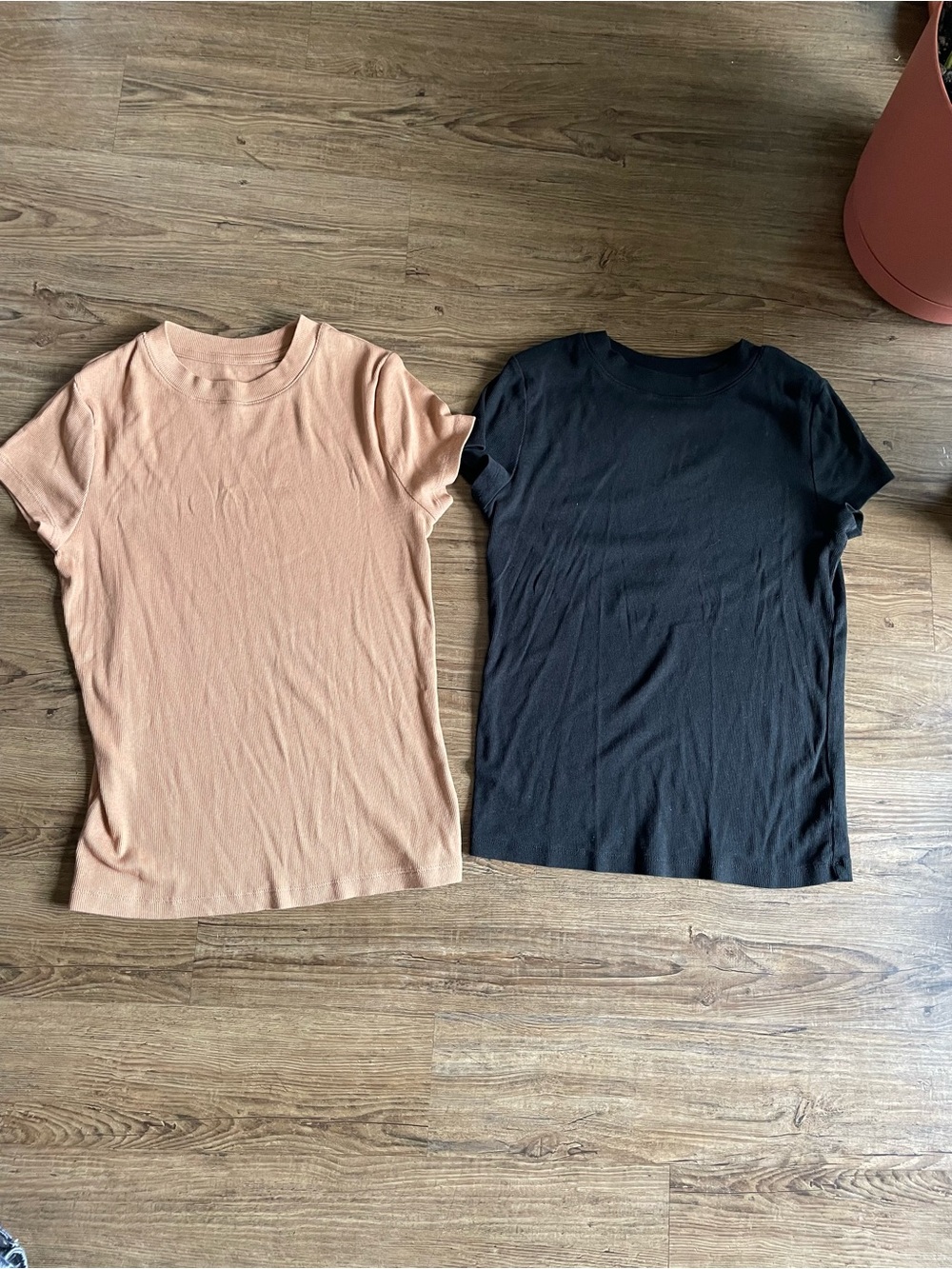 Set of Two A New Day Ribbed Short Sleeve Tees - Peach & Black